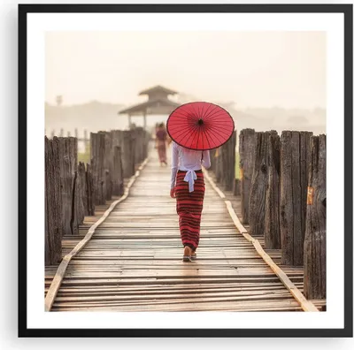 Produktbild von Gerahmtes Poster - Schwarzer Rahmen - Birma Regenschirm Brücke - 60x60 cm - Wand Bild - Wanddeko - Wandbilder - Wandposter - Bilderrahmen - Bilder - Kunstdruck - Wandbild - P2BAC60x60-4261