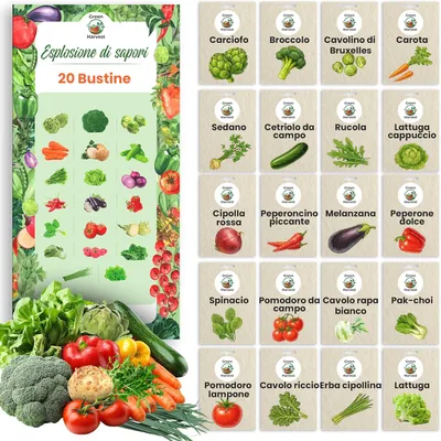 Immagine prodotto di Toraf Semi Ortaggi, 20 Varietà, Kit per Orto, Giardino e Balcone