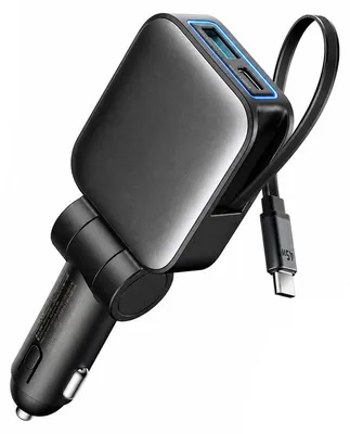 Produktbild von 63W KFZ Ladegerät USB-C mit einziehbarem Kabel – 3-in-1, PD3.0/PPS – 12V/24V – Auto-Schnellladegerät für iPhone und Samsung