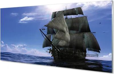 Produktbild von Glasbilder 140x70 Wandkunst Sea Schiff Wolke