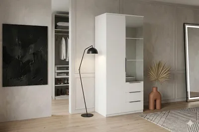 Produktbild von Florencja Kleiderschrank mit Drehtüren, 3 Schubladen und Spiegel - Weiß - 100 x 62 x 215 cm