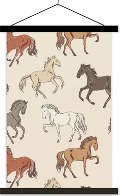 Produktbild von MuchoWow® Textilposter Pferde - Weiß - Grau - Mädchen - Kinder - Mädchen 60x90 cm mit schwarzem Rahmen - Poster Wohnzimmer