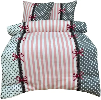 Produktbild von Thermofleece Mikrofaser Bettwäsche 200x220 cm Rosa Schwarz Punkte Streifen Design mit Reißverschluss