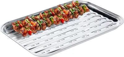 Produktbild von Perforierte Edelstahl-Grillplatte für Fleisch, Fisch, Gemüse & Obst