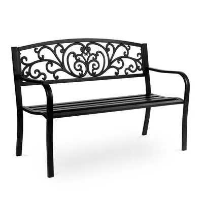 Image de FCH Banc de jardin en métal, banc de parc en fer, banc métallique pouvant supporter jusqu'à 180 kg, banc résistant aux intempéries, pour balcon, jardin, terrasse, 119 x 48 x 86 cm