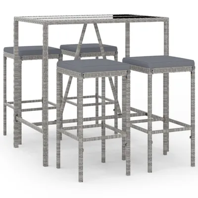 Obrázok produktu pre vidaXL 5-dielny záhradný barový set s vankúšmi Grey Poly Rattan