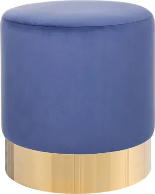 Produktbild von BELIANI Pouf Blau Samtstoff rund 39 cm Sockel Fuß Gold Metall Barock Deko Ottomane Sitzpouf für Schminktisch, Wohn-, Schlaf- und Ankleidezimmer