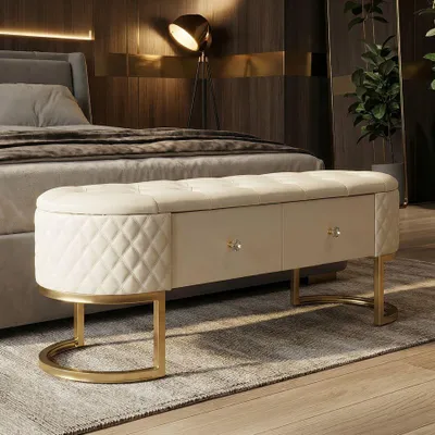 Produktbild von FURNLUX Ottomane Sharon Weiss 120cm / Hauptfarbe: Weiß / Abmessungen: 120 x 43 x 40 cm