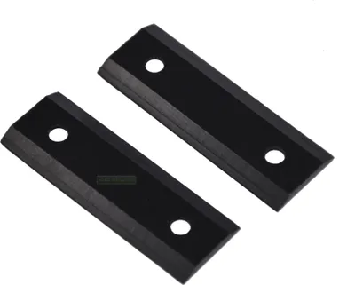 Two black blades with holes for mounting, placed on a white background.