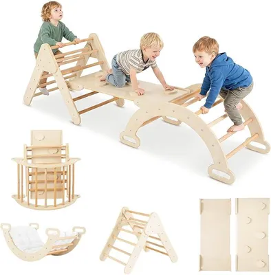 Imagen del producto de Estructura de juego interior 3 en 1, triángulo de escalada Montessori (natural)