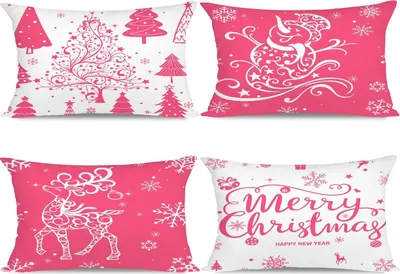 Zdjęcie produktu dla Miaikoe zestaw 4 świątecznych poszewek na poduszki 30x50cm, Home Decor - Kolor różowy