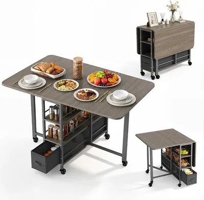 Imagen del producto de Mesa plegable para 4-6 personas, mesa de cocina 3 en 1, dimensiones: 120 x 80 x 77 cm