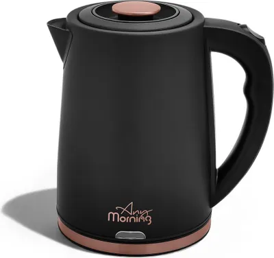 Produktbild von Any Morning Edelstahl-Wasserkocher, 1,8 L, 61 oz, BPA-freier Heißwasserkocher, automatische Abschaltung, Trockengehschutz, LED-Licht, kabelloser Sockel, 1500W, schwarz, DE231801