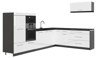 Obrázek produktu pro Rohová kuchyň Vicco Fame-Line Bílá vysoký lesk/Antracit 327 x 227 cm bez pracovní desky, Model 64375
