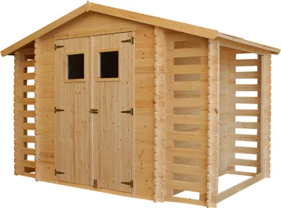 Produktbild von Gartenhaus mit Brennholzregal aus Holz 5,47 m2 - B206xL328xH218 cm – TIMBELA M391