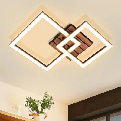 Zdjęcie produktu dla ZMH LED, lampa sufitowa w stylu retro, lampa kuchenna, 14W, czarna, lampa do salonu, 3000K, lampa do przedpokoju, drewniana, kwadratowa, oświetlenie sufitowe do przedpokoju, idealna do biura i salonu