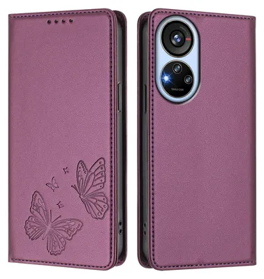Image de Étui en cuir pour ZTE Blade V40s, motif papillon, étui portefeuille à rabat avec support, violet
