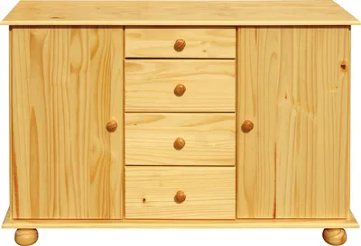 Produktbild von Möbilia Kommode | 4 Schubladen | 2 Türen | Kiefer-Holz massiv | B 119 x T 38 x H 81 cm | natur | 19020007 | Serie KOMMODE