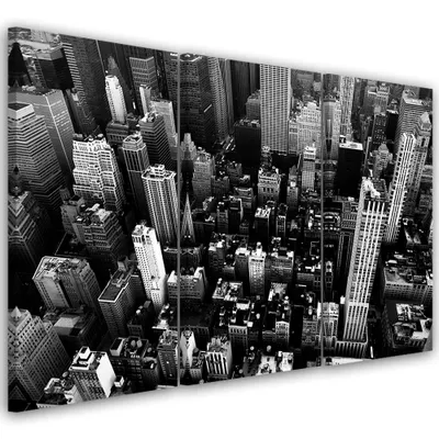 Produktbild von Triptychon auf leinwand städte & architektur - schwarz & weiß 60x40 cm Feeby grau wandbild bereit zum aufhängen