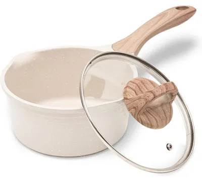 Image de Casserole en acier inoxydable, 20 cm, 2,4 litres, avec couvercle, antiadhésive, compatible induction, couleur beige