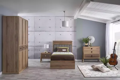 Produktbild von Holzbett mit Bettkasten Komplette Jugendbett Bett Holz Braun Set 4tlg