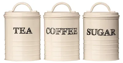 Immagine prodotto di Premier Housewares, set di contenitori in Vetroceramica color crema, composto da un dispenser per il tè, uno per il caffè e uno per lo zucchero, confezione da 3 pezzi