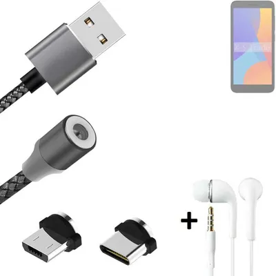 Produktbild von K-S-Trade® Hochwertiges Magnet-Lade-kabel Sync-Kabel Daten-Kabel + Kopfhörer für Alcatel 1 (2021) mit USB-Typ-C-Anschluss und Micro-USB-Anschluss
