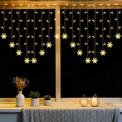 Obrázok produktu pre Vianočná svetelná dekorácia, záclona, 2 x 1 meter, 104 LED, motív snehových vločiek, napájanie cez USB