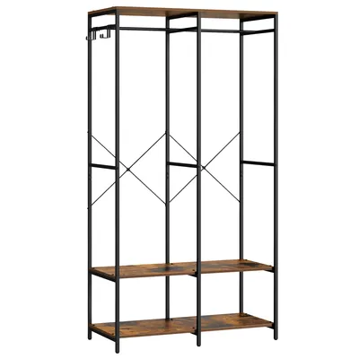 Obrázek produktu pro SONGMICS Šatní skříň otevřená, věšák s tyčí na šaty, police, odnímatelné háčky, 40 x 94,5 x 180 cm, hnědá barva vintage
