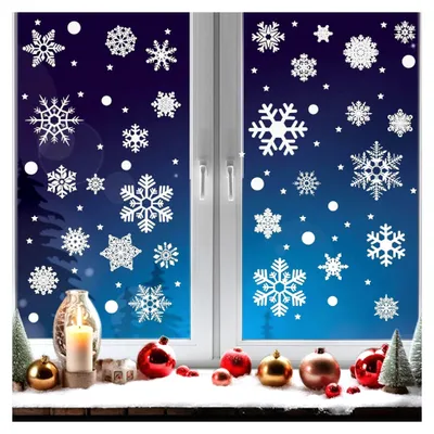 Produktbild von Fensterbilder Weihnachten, 247 Stück Schneeflocken Deko Weiß Statisch Haftend Ohne Kleber Abnehmbar Doppelseitig Wiederverwendbar Winter Schneeflocken Weihnachtsdeko Aufkleber für Fenster und Türen