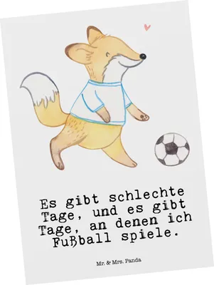 Produktbild von Mr. & Mrs. Panda Postkarte Fuchs Fußball spielen - Weiß - Geschenk, Fußballverein, Turnier, Grußkarte, Postkarten, Ansichtskarten, Fußballtraining, bildkarte