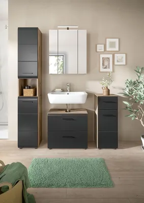 Produktbild von Badezimmer-Set >Ice< in Nox Oak / Schwarz - 150x185x46cm (BxHxT)