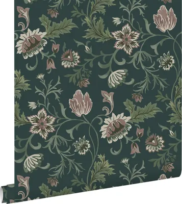 Zdjęcie produktu dla ESTAhome Tapeta zabytkowe kwiaty antracytowymIzielonym 53 cm x 10.05 m