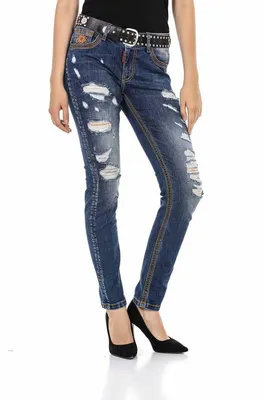 Immagine prodotto di WD457: Jeans slim fit da donna con dettagli "destroyed" per un look casual