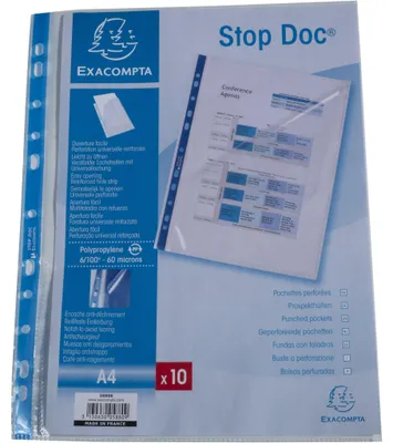Produktbild von Exacompta 10x 10 Prospekthüllen gelocht Stop Doc PP 60µ A4 Transparent 5880E