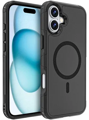 Produktbild von Mobigear Traveller Schutzhülle für iPhone 16 Plus mit MagSafe, Hartschalen-Rückseite, stoßfest - Schwarz