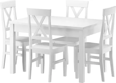 Produktbild von Massivholz-Essgruppe mit Tisch und 4 Stühlen Kiefer waschweiß 90.70-51 A W-Set 23