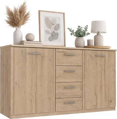 Produktbild von Schubladenkommode 147x84x41cm Anrichte Eiche bianco Sideboard #4205