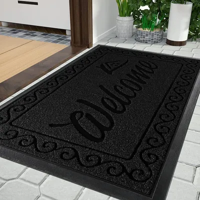 Zdjęcie produktu dla Mata wejściowa zewnętrzna, 92 x 61 cm, antypoślizgowa, odporna na warunki atmosferyczne, możliwość prania, kolor: czarny/szary