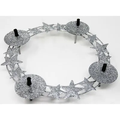 Produktbild von Adventskranz aus Metall silber mit Glitzerndensternen rund 24cm
