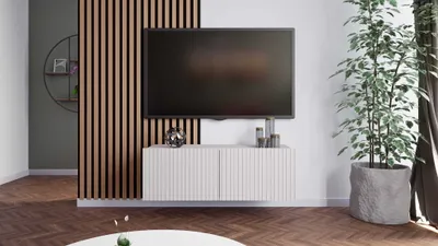 Zdjęcie produktu dla Szafka RTV Wisząca KOLDER Szerokość 100 cm Cashmere Ryflowany Front Do Salonu KL-01-CAH