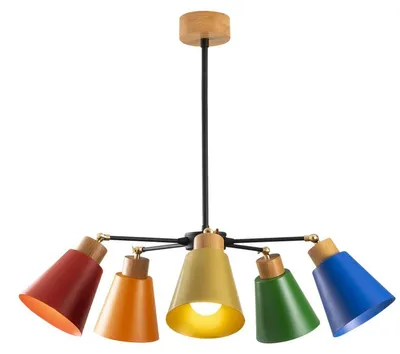 Image de Suspension luminaire en métal et bois multicolore Ø 58 cm 5 lumières E27