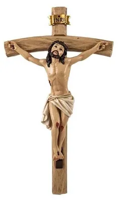 Christus-Figur am Kreuz, handbemaltes Harz, 10x5x20 cm