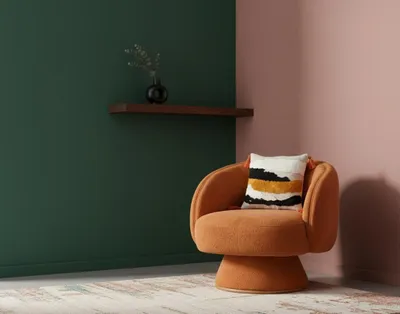 Immagine prodotto di Poltrona girevole moderna, rivestita in tessuto boucle, colore terracotta, ideale per il soggiorno