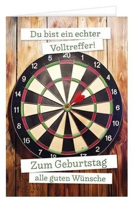 Produktbild von Geburtstagskarte, Dartmotiv, bunt, 11,5 × 17 cm, mit Briefumschlag