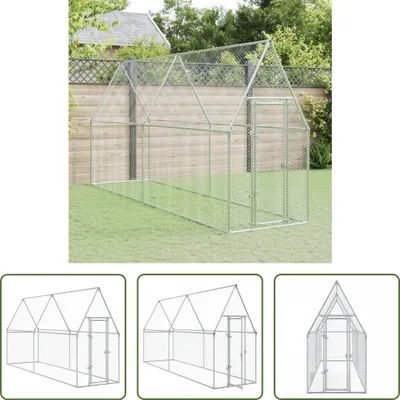 Image de The Living Store Cage à poules Argentée 400x100x190 cm Acier galvanisé