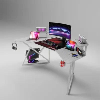 Produktbild von Gaming Schreibtisch 180x70x74 cm Stehpult in Gaming Tisch Groß Computertisch PC Schreibtisch, Weiß【D3990-180B】
