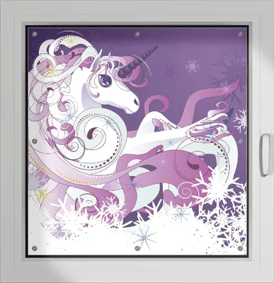 Produktbild von Wallario Lichtschutzbild, Dekorativer Sichtschutz Sonnenschutz 96 x 100 cm mit Motiv: Einhorn in lila und pink - Verdunklung ohne Bohren