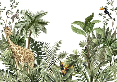 Produktbild von Vlies Fototapete Kinderzimmer Dschungel (368x254cm - 4 Bahnen) inklusive Kleister Tiere Junge Wandtapete Tapete Latexdruck UV-Beständig Montagefertig