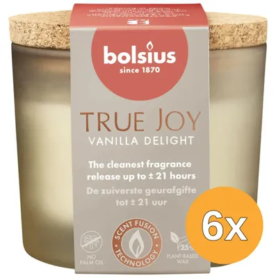 Productafbeelding van 6x Bolsius Geurglas Met Kurk 66/83 True Joy Vanilla Delight (1 stuk)